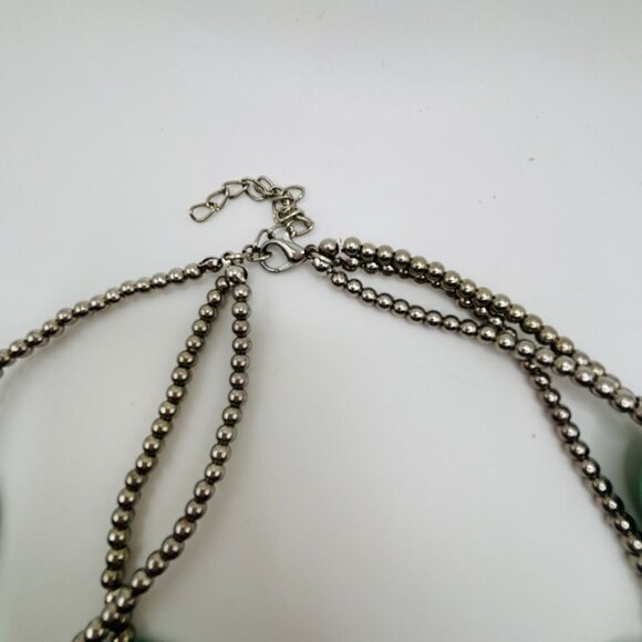 Triple Strand Faux Turquoise Beaded Statement Necklace 16” - Picture 4 of 4